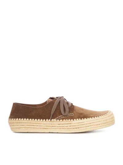 Loewe Men Rio Lace-up Shoes In Suede And Raffia In Brown