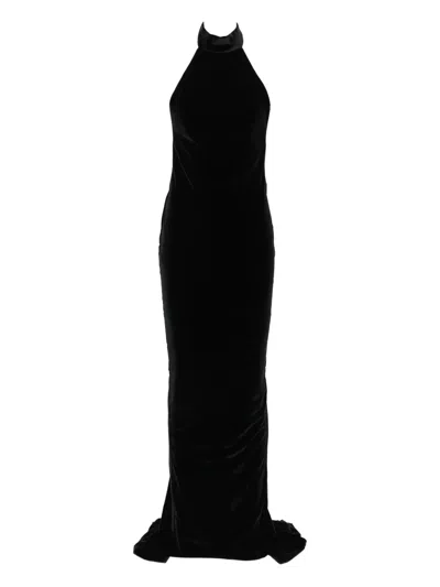 Vestiaire D'un Oiseau Libre Open-back Velvet Gown In Black