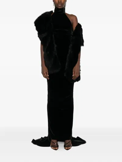 Vestiaire D'un Oiseau Libre Open-back Velvet Gown In Black