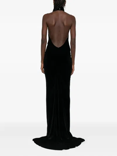 Vestiaire D'un Oiseau Libre Open-back Velvet Gown In Black