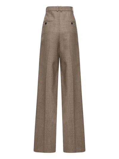 Saint Laurent Wool Herringbone Pattern Wide Leg Pants In Brown