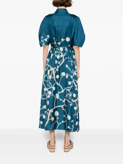 Gabriela Hearst Maude Pleated Midi Shirtdress In Blue Multi Printed Silk Twill