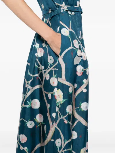 Gabriela Hearst Maude Pleated Midi Shirtdress In Blue Multi Printed Silk Twill