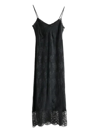 Simone Rocha Floral-jacquard Silk-satin Midi Slip Dress In Black