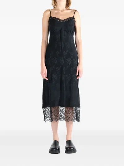 Simone Rocha Floral-jacquard Silk-satin Midi Slip Dress In Black