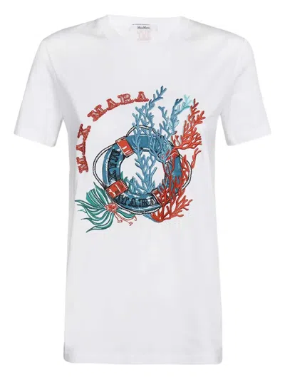Max Mara Embroidered-coral T-shirt In White