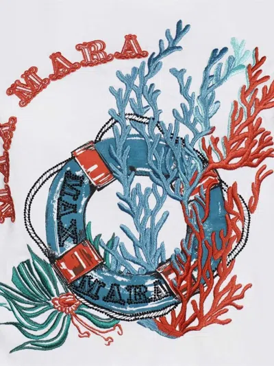 Max Mara Embroidered-coral T-shirt In White