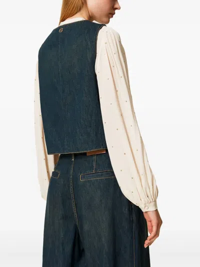 Twinset Twin-set Buttoned Cotton Vest In Blue