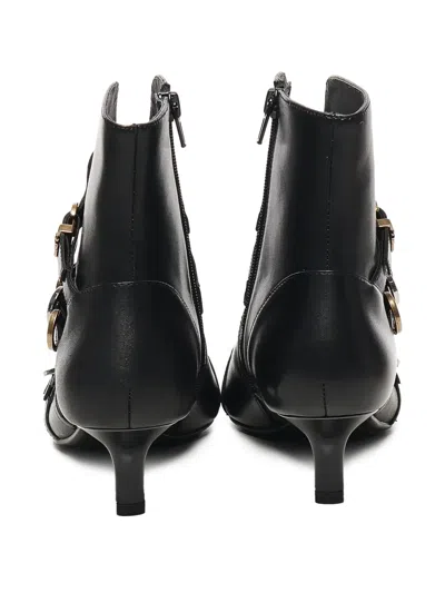 Pinko Buckle-detail Pointed-toe Boots In Black