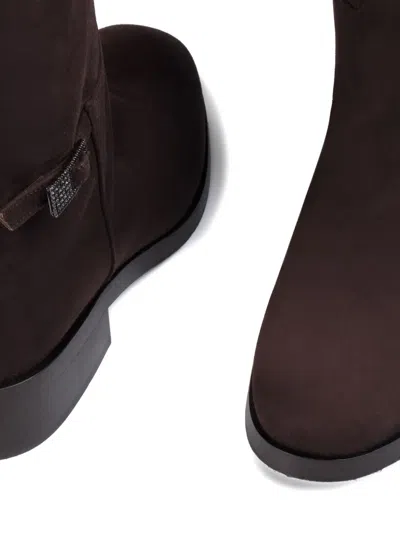 Le Silla Calf Suede Buckle Boots In Brown