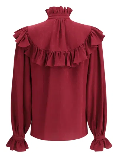 Saint Laurent Silk Blouse With Ruffles In Red