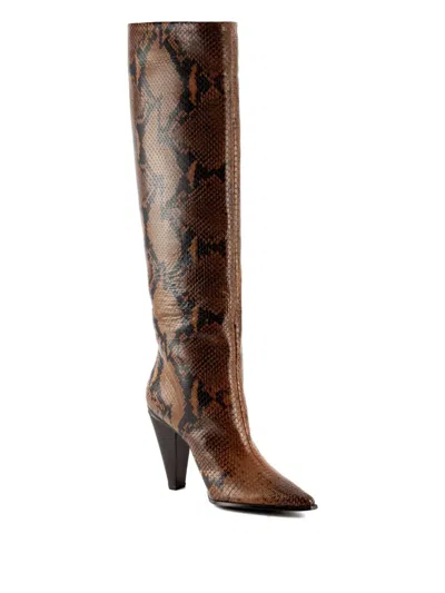 Roberto Festa 80mm Snake-print Pointed Boots In Brown