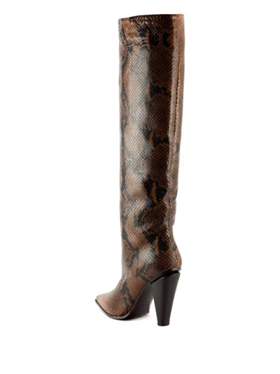 Roberto Festa 80mm Snake-print Pointed Boots In Brown