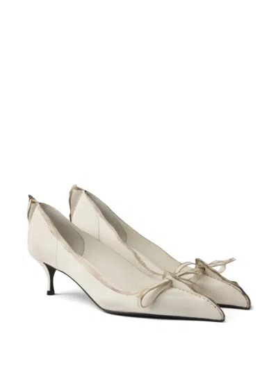 Prada Distressed Leather Pointed-toe Pumps In White