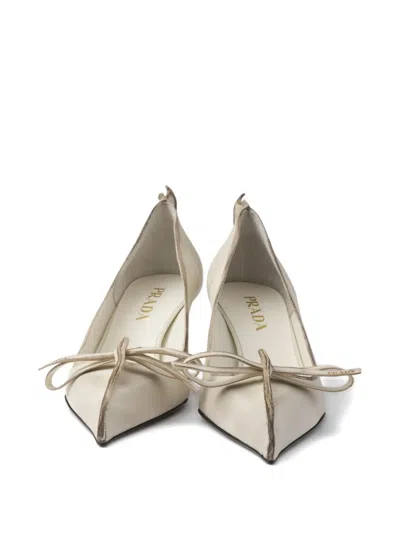 Prada Distressed Leather Pointed-toe Pumps In White
