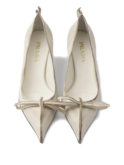 Prada Distressed Leather Pointed-toe Pumps In White