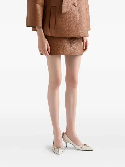 Prada Distressed Leather Pointed-toe Pumps In White