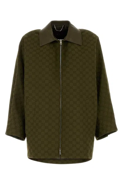 Gucci Cotton Gg Logo Pattern Jacket In Green | ModeSens