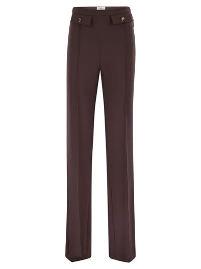 Elisabetta Franchi High-waisted Flared Pants With Decorative Button Details In Burgundy