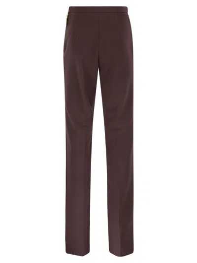 Elisabetta Franchi High-waisted Flared Pants With Decorative Button Details In Burgundy
