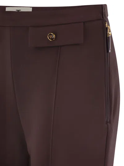 Elisabetta Franchi High-waisted Flared Pants With Decorative Button Details In Burgundy