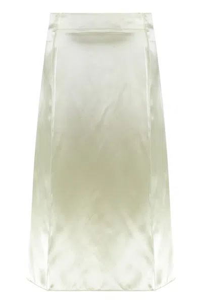 Bottega Veneta Fluid Satin Midi Skirt In Green