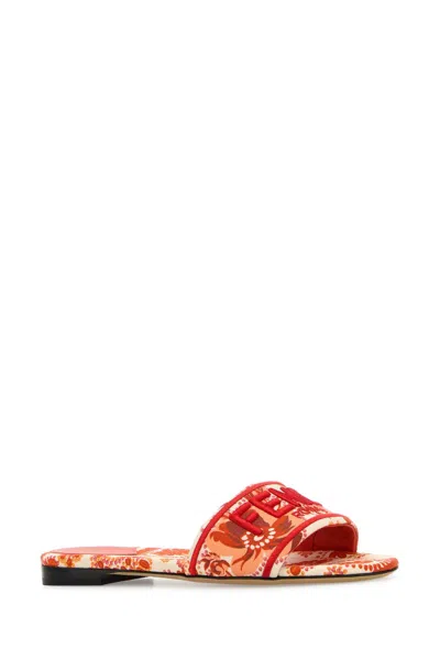 Fendi Sunchine Bandana Print Canvas Flat Slide Sandals In Red