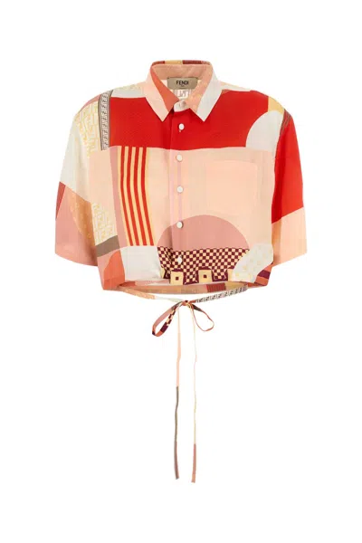 Fendi Patchwork Print Cropped Silk Shirt In Multi