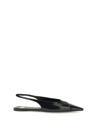 Saint Laurent Babylone Leather Ysl Slingback Ballerina Flats In Black