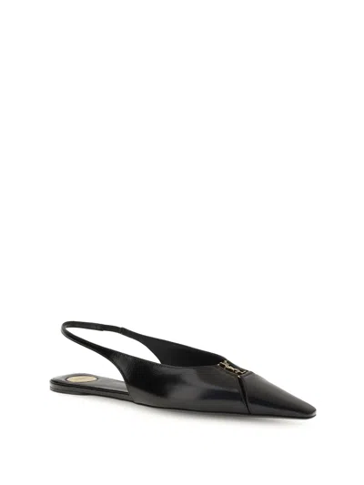 Saint Laurent Babylone Leather Ysl Slingback Ballerina Flats In Black