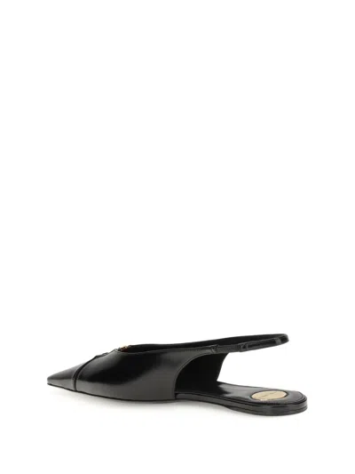 Saint Laurent Babylone Leather Ysl Slingback Ballerina Flats In Black
