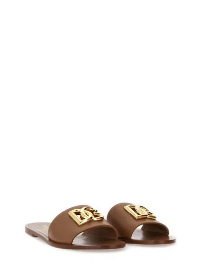 Dolce & Gabbana Camel Calf Leather Bianca Slides In Multi