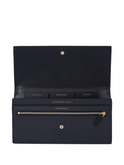 Smythson Navy Panama Marshall Leather Travel Wallet In Blue