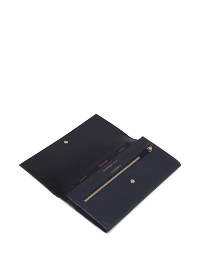 Smythson Navy Panama Marshall Leather Travel Wallet In Blue