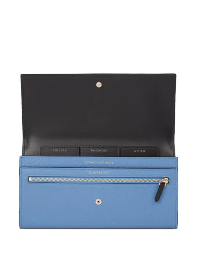 Smythson Nile Blue Panama Marshall Logo-embossed Leather Travel Wallet In Blue