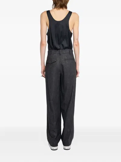 Zadig & Voltaire Womens Anthracite Puros Regular-fit High-rise Striped Flannel Trousers In Black