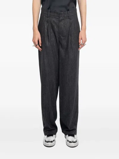 Zadig & Voltaire Womens Anthracite Puros Regular-fit High-rise Striped Flannel Trousers In Black