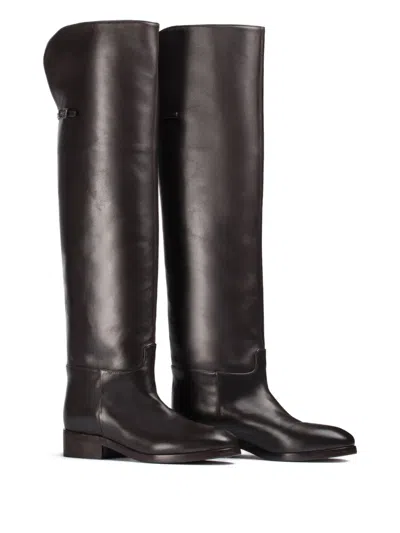 Le Silla Fold-over Leather Boots In Black