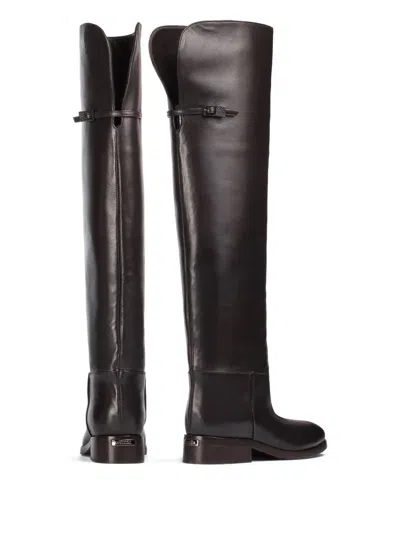 Le Silla Fold-over Leather Boots In Black