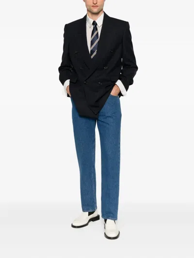 Saint Laurent Double-breasted Blazer In Silk Satin Crepon In Black