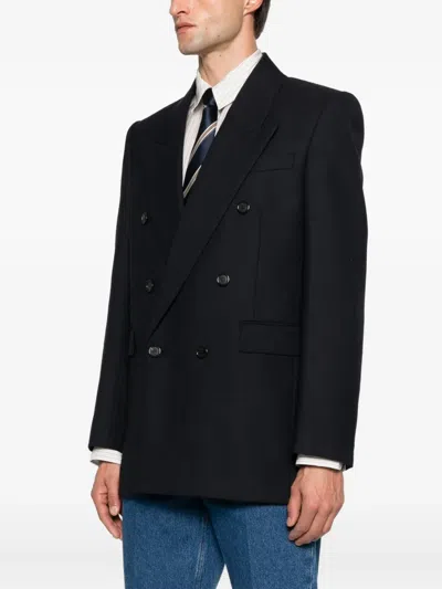 Saint Laurent Double-breasted Blazer In Silk Satin Crepon In Black