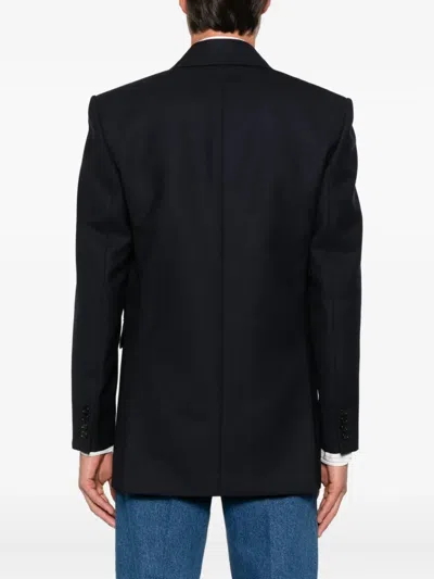 Saint Laurent Double-breasted Blazer In Silk Satin Crepon In Black