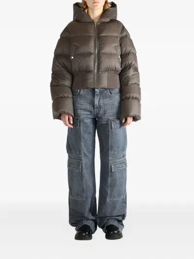 Rick Owens Hooded Puffer Jacket In Gray