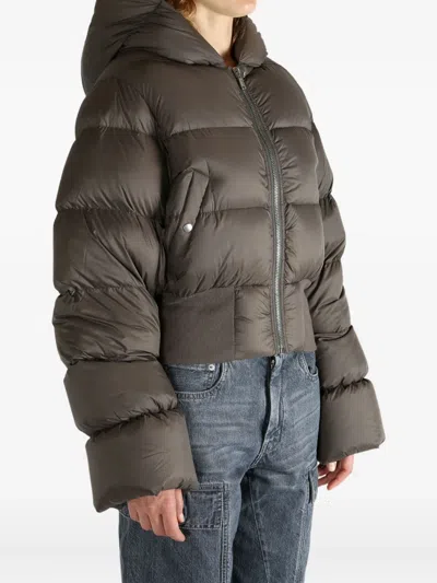 Rick Owens Hooded Puffer Jacket In Gray
