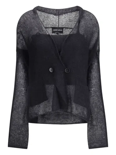 Giorgio Armani Women Double-breasted Cardigan And Top In A Wool And Mohair Blend Twin-set In Black