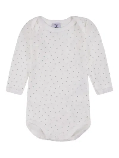 Petit Bateau Heart-print Long-sleeve Bodysuit (pack Of Five) In Blue