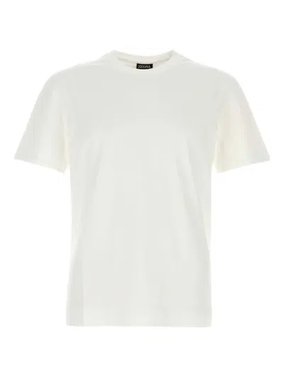 Zegna Slim-fit Logo-embroidered Cotton-jersey T-shirt In White