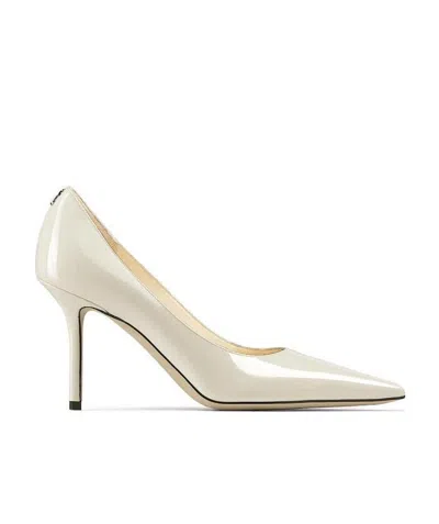 Jimmy Choo Milk Patent Leather Love 85 Pumps With Pointed Toe Design In Neutral