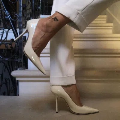 Jimmy Choo Milk Patent Leather Love 85 Pumps With Pointed Toe Design In Neutral