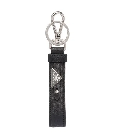 Prada Saffiano Leather Keychain Accessories In Black